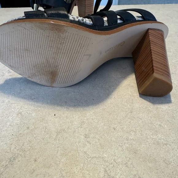 Calvin Klein Penelope Stacked Wood Heel w/ Ankle Tie - Black and Snake Skin - Picture 5 of 6